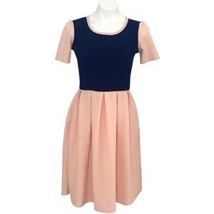 LuLaRoe Peach/Navy Amelia Dress, Size M
